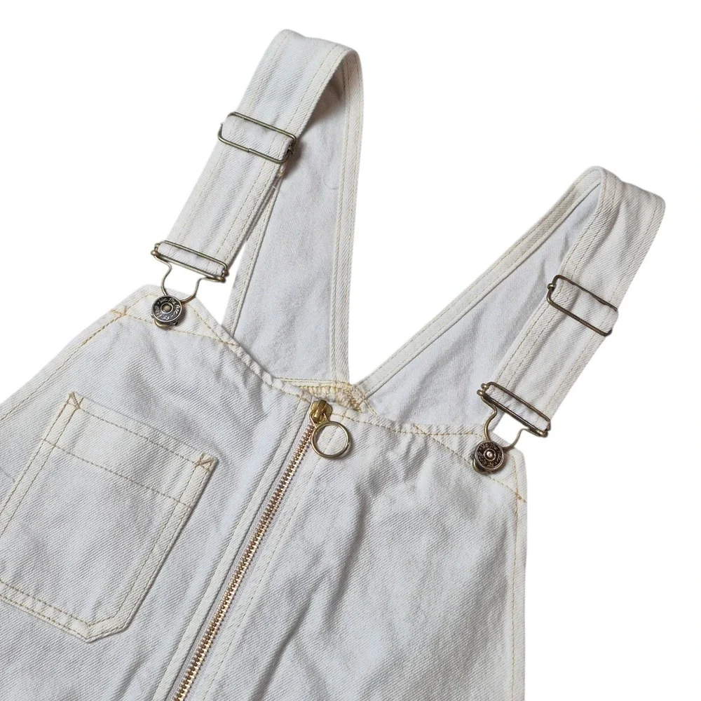 Free People We The Free Women's 8 Off‎ White Denim Overalls Shortalls NWT